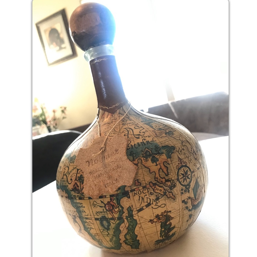 Vintage Italian Leather Liquor Decanter Bottle 10"